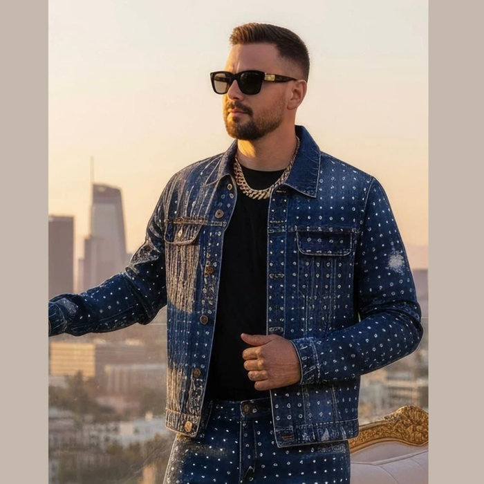 5JVS01 JACKET RINSE  BLUE