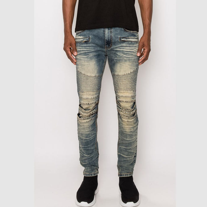 DL1083B MEN CREASED BIKER DENIM JEANS