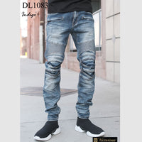 DL1083B MEN CREASED BIKER DENIM JEANS