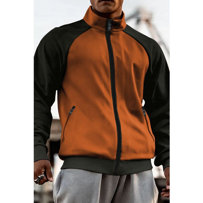 X5S1581 Men's High Neck Color Blocked Zipper Jackets